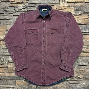 Vintage LL Bean Button Down Shirt Men Small Red Flannel Lined Shacket Cotton 90s